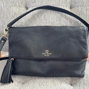 kate spade Black Pebbled Leather Shoulder Bag with Tassel